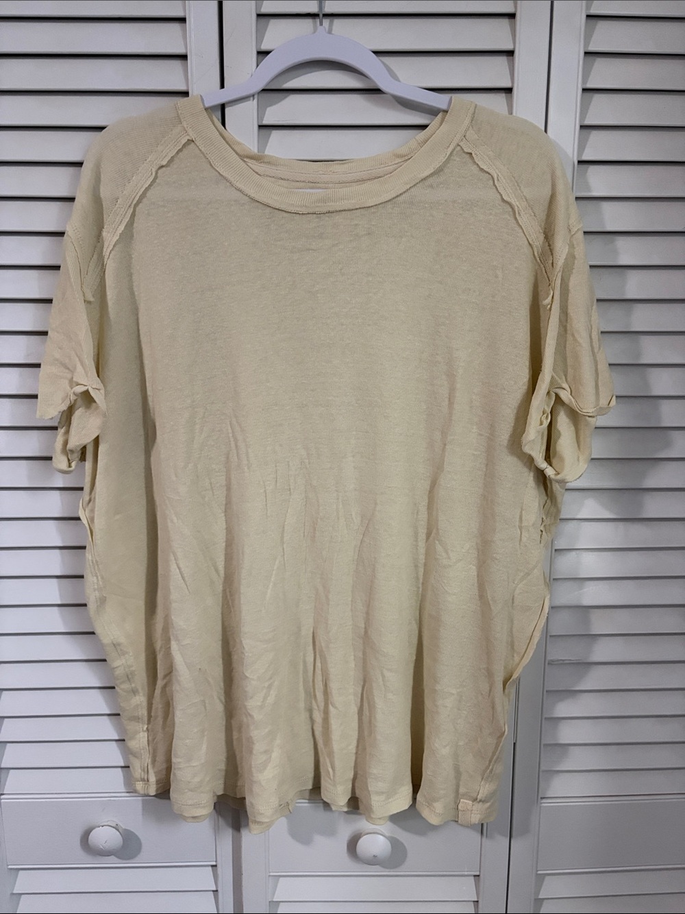 Free People Medium Butter Yellow Short Sleeve T-Shirt We The Free Linen Blend